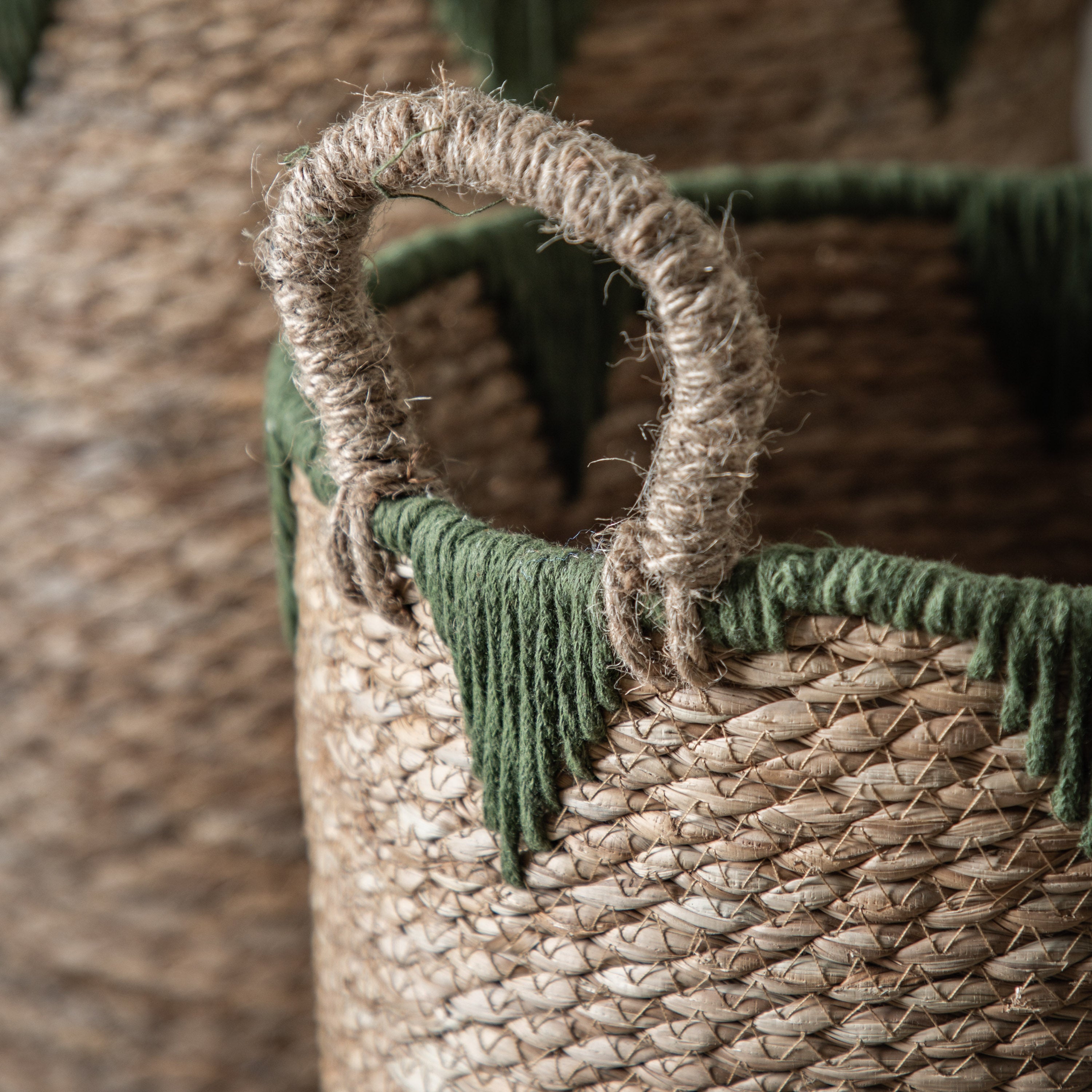 Set of 3 Brentwood Natural & Green Seagrass Baskets